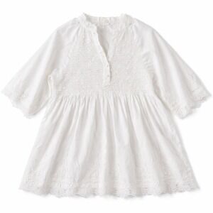 Kings Road Cotton Blouse – M White Smocked Lace Trim Peplum Top
